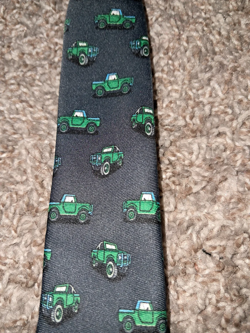 Boys Black Tie with Green Truck Pattern -